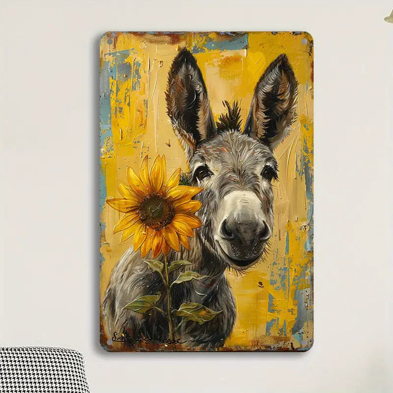 Tin Sunflower Donkey Sign