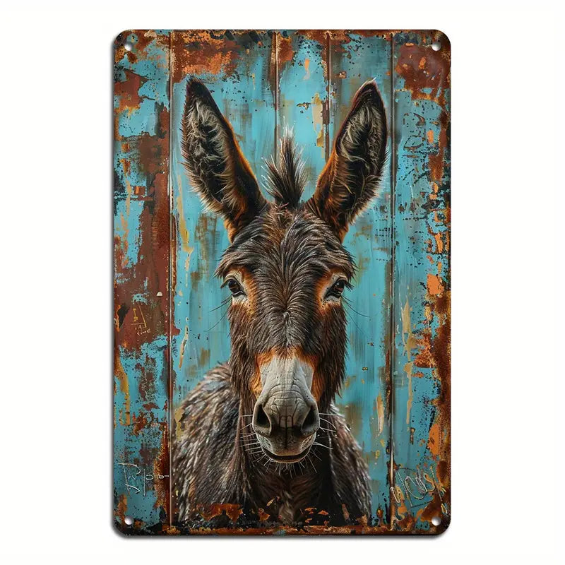 Tin Turquoise Donkey Sign